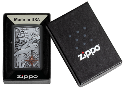 Zippo Nautical Shark Emblem Attached, Black Matte Lighter #48120