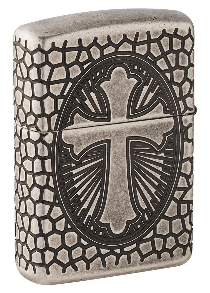 Zippo St. Christopher Protect Us, 360° Antique Silver Finish Armor Lighter #49160