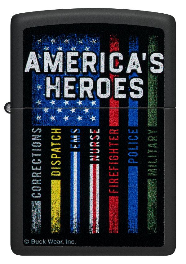 Zippo Buck Wear American Heroes USA Design, Black Matte Lighter #48634