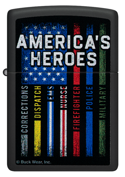 Zippo Buck Wear American Heroes USA Design, Black Matte Lighter #48634