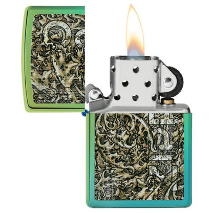 Zippo Ocean Waves Zippo Logo, High Polish Teal, Windproof Lighter #49416