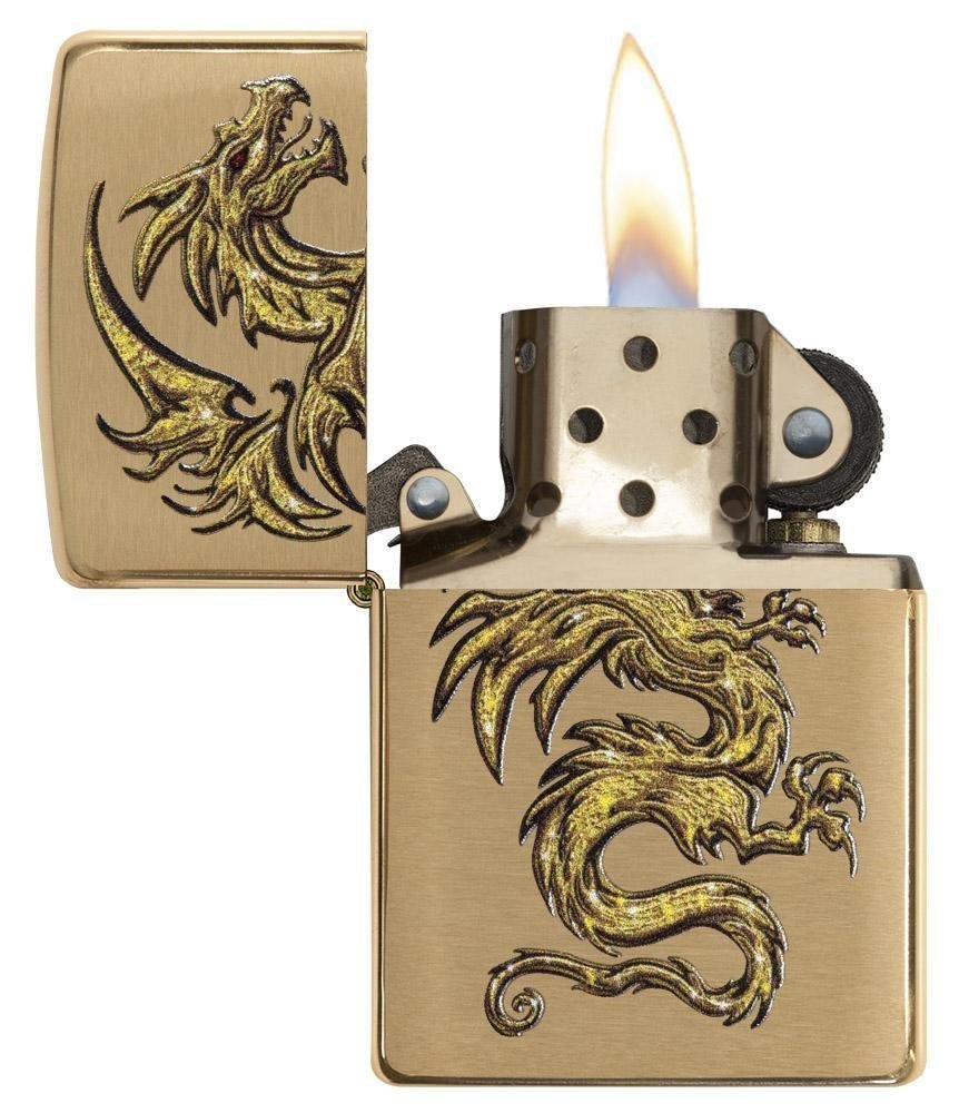 Zippo Dragon Design Lighter, Brushed Brass #29725