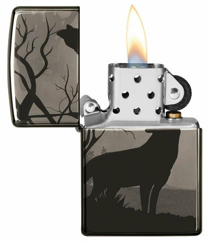 Zippo Howling Wolves Design, 360° Photo Image, Black Ice Pocket Lighter #49188