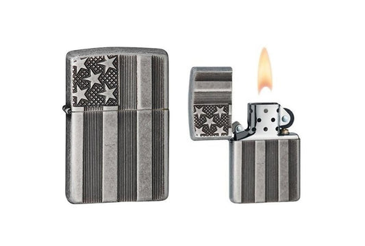 Zippo Armor US Flag Lighter, Antique Silver Plate #28974