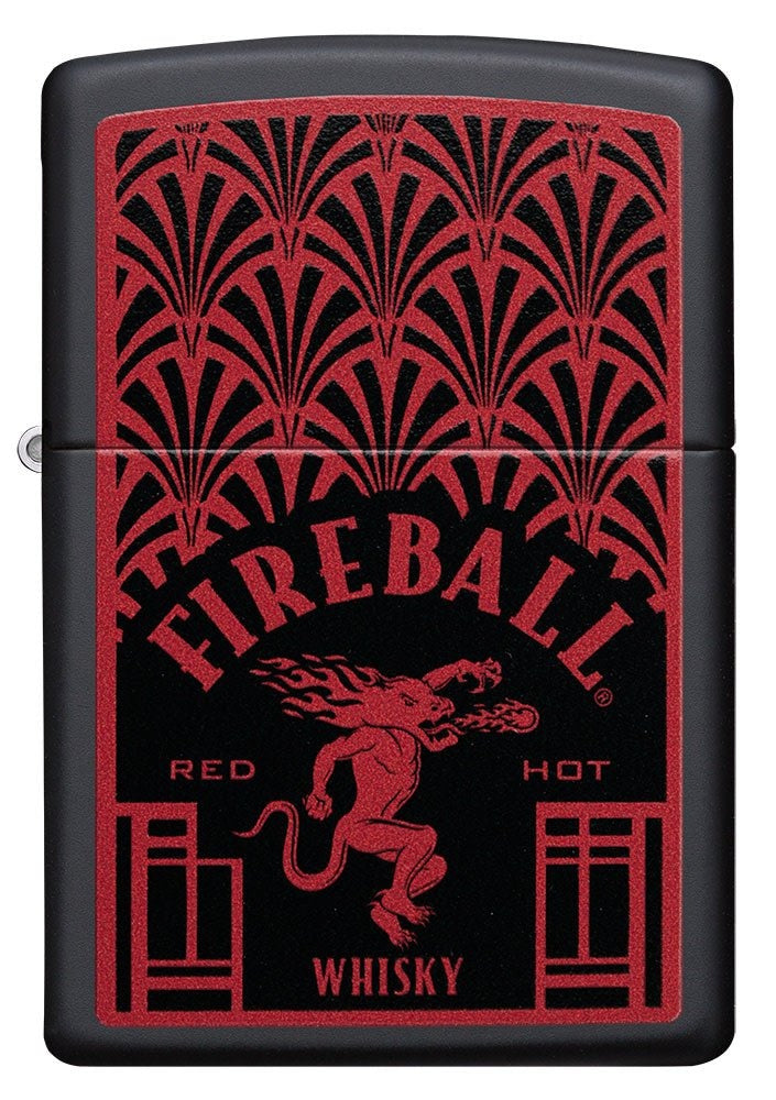 Zippo Fireball Whiskey Design, Black Matte Finish Windproof Lighter #49815