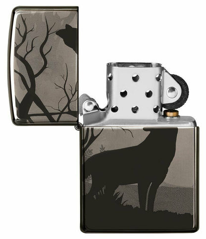 Zippo Howling Wolves Design, 360° Photo Image, Black Ice Pocket Lighter #49188