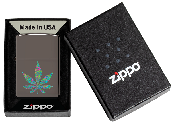 Zippo Cannabis Leaf Design, Black Ice Lighter #48578