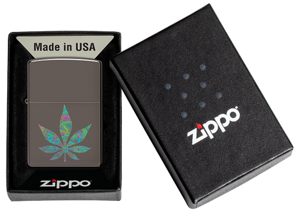 Zippo Cannabis Leaf Design, Black Ice Lighter #48578