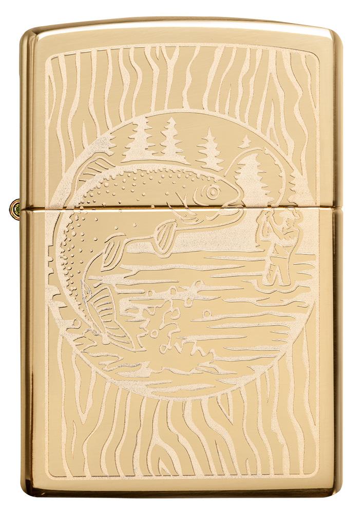 Zippo Fisherman Design, High Polish Brass Finish Lighter #49610