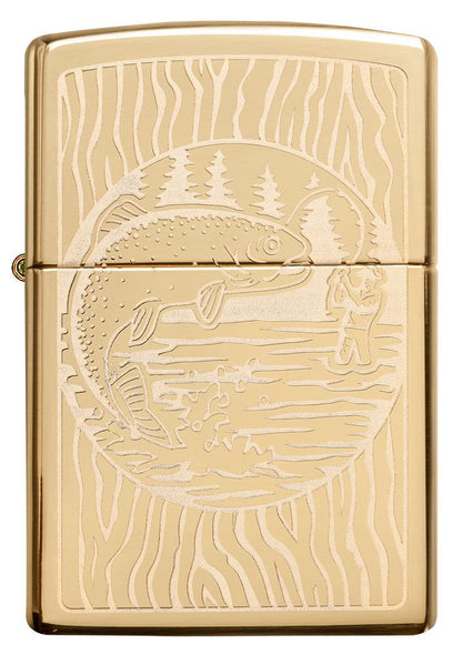 Zippo Fisherman Design, High Polish Brass Finish Lighter #49610