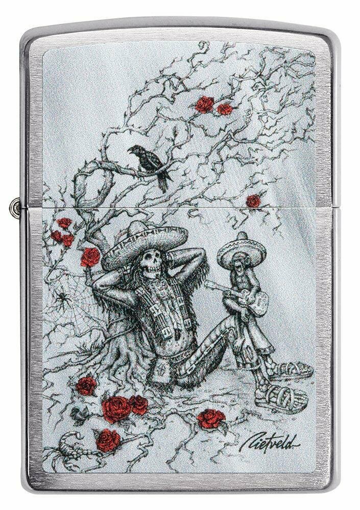 Zippo Rick Rietveld Skeleton Rose Bush, Brushed Chrome Pocket Lighter NEW #49144