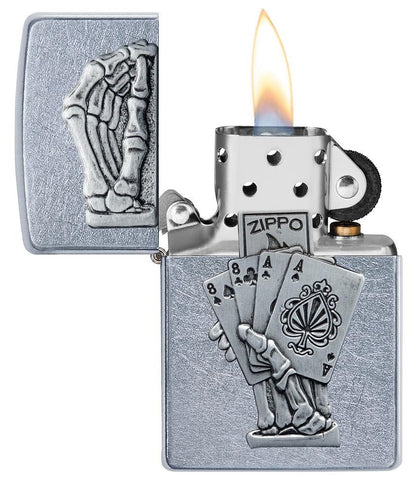 Zippo Dead Mans Hand Poker Casino Design, Street Chrome Lighter #49536