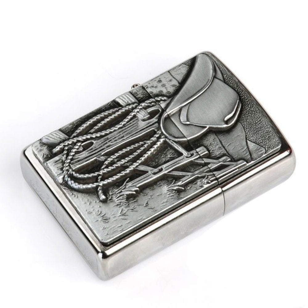 Zippo Resting Cowboy Emblem Lighter, Brushed Chrome, Windproof #24879