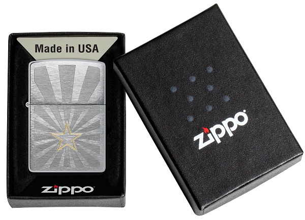 Zippo American Star Two-Tone Engraving, Brushed Chrome Lighter #48657