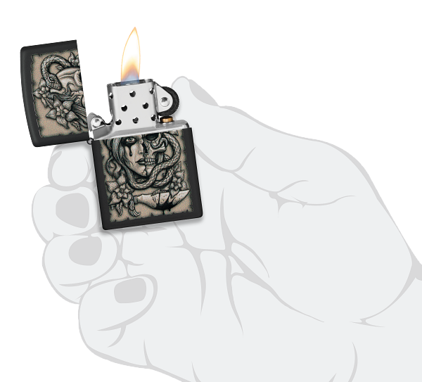 Zippo Lady Skull and Snake Design, Black Matte Finish Lighter #48616