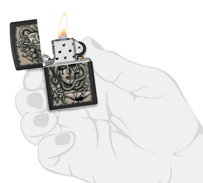 Zippo Lady Skull and Snake Design, Black Matte Finish Lighter #48616