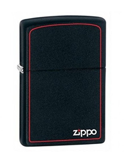 Zippo Red Border with Logo, Black Matte Finish, Genuine Windproof Lighter #218ZB