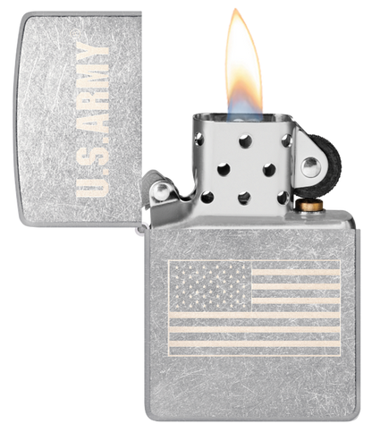 Zippo USA Army Flag Laser Engrave Design, Street Chrome Lighter #48557