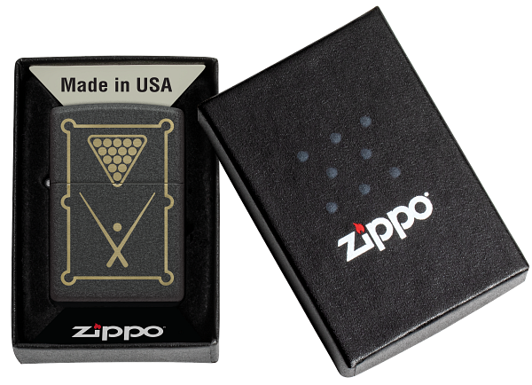 Zippo Billiards Pool Table Laser Engrave, Black Crackle Lighter #48672