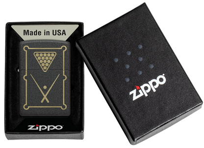 Zippo Billiards Pool Table Laser Engrave, Black Crackle Lighter #48672