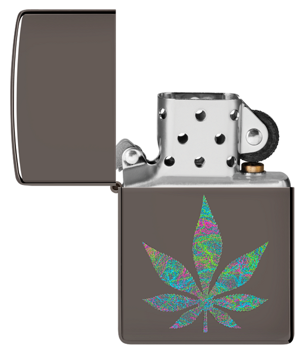 Zippo Cannabis Leaf Design, Black Ice Lighter #48578