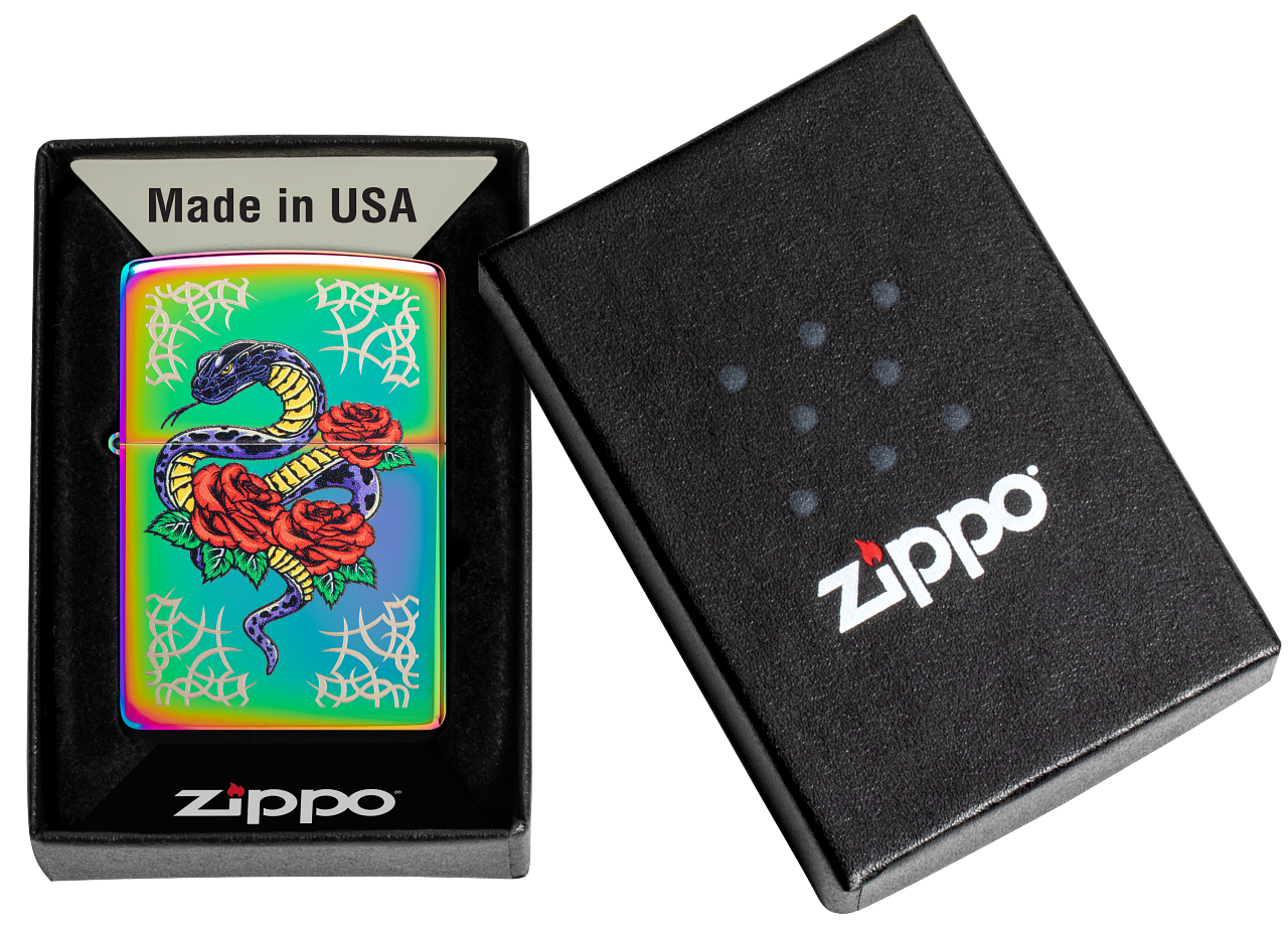 Zippo Snake and Roses Tattoo, Multi Color Lighter #48395