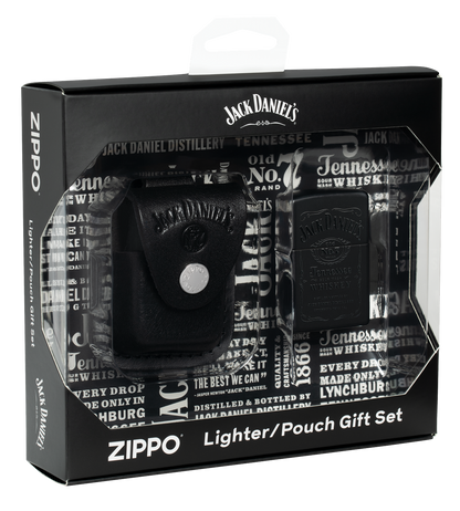 Zippo Jack Daniels Black Matte Lighter and Pouch Gift Set #48460