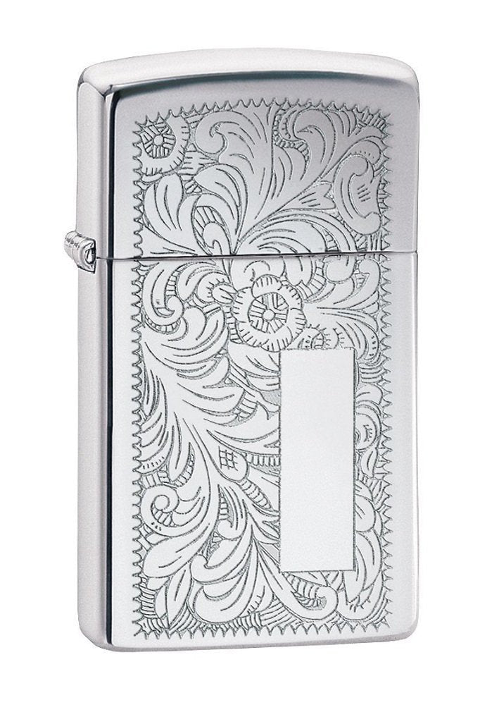 Zippo Slim Chrome Venetian Design, Good For Engraving, Genuine Lighter #1652