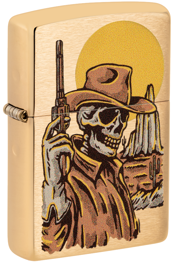 Zippo Wild West Skeleton Cowboy Design, Brushed Brass Lighter #48519