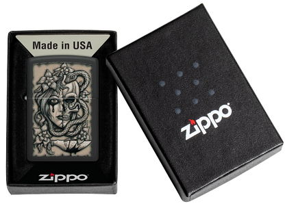 Zippo Lady Skull and Snake Design, Black Matte Finish Lighter #48616