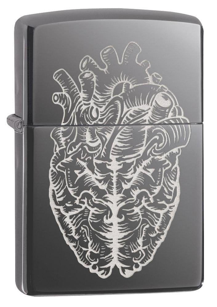 Zippo Heart Brain Lighter, Black Ice #29728