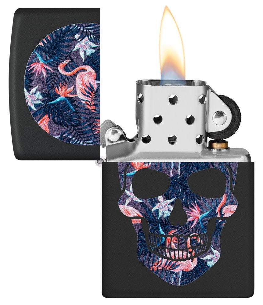 Zippo Flamingo Skulls, Black Matte Finish Windproof Lighter #49771