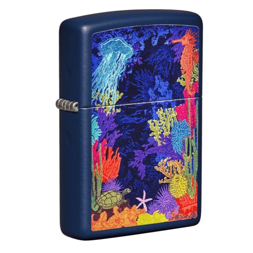 Zippo Sea Life Ocean Design, Navy Matte Finish, Windproof Lighter #49409