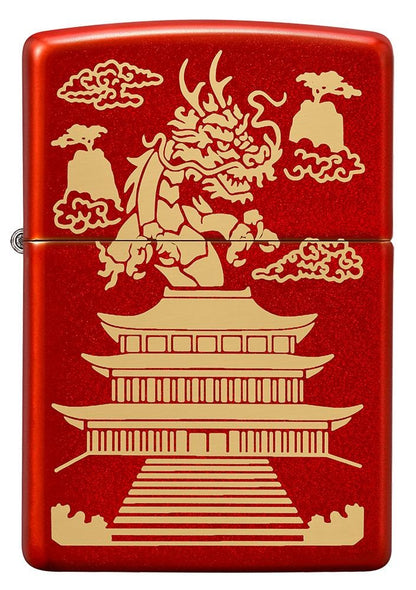 Zippo Japanese Dragon House Laser Engraved, Metallic Red Windproof Lighter #49517