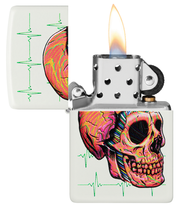 Zippo Skull EKG Color Image Design, White Matte Lighter #48659