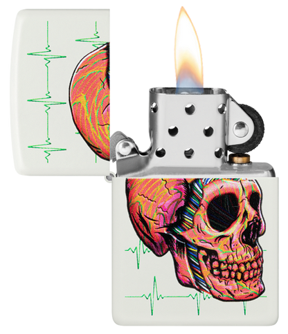 Zippo Skull EKG Color Image Design, White Matte Lighter #48659