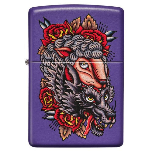 Zippo Wolf and Sheep Design, Purple Matte Finish, Windproof Lighter #49413