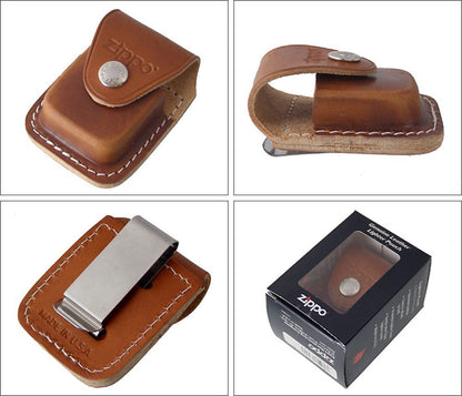 Zippo Metal Clip Brown Leather Pouch For Zippo Pocket Lighters #LPCB