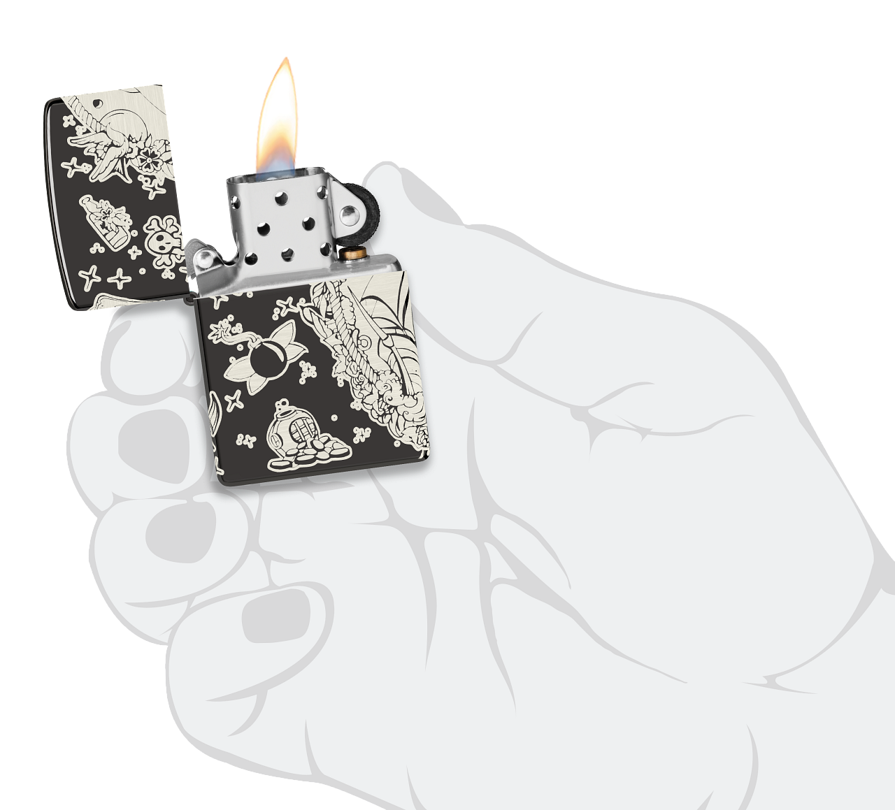 Zippo Nautical Tatto Design, High Polish Black Lighter #48398