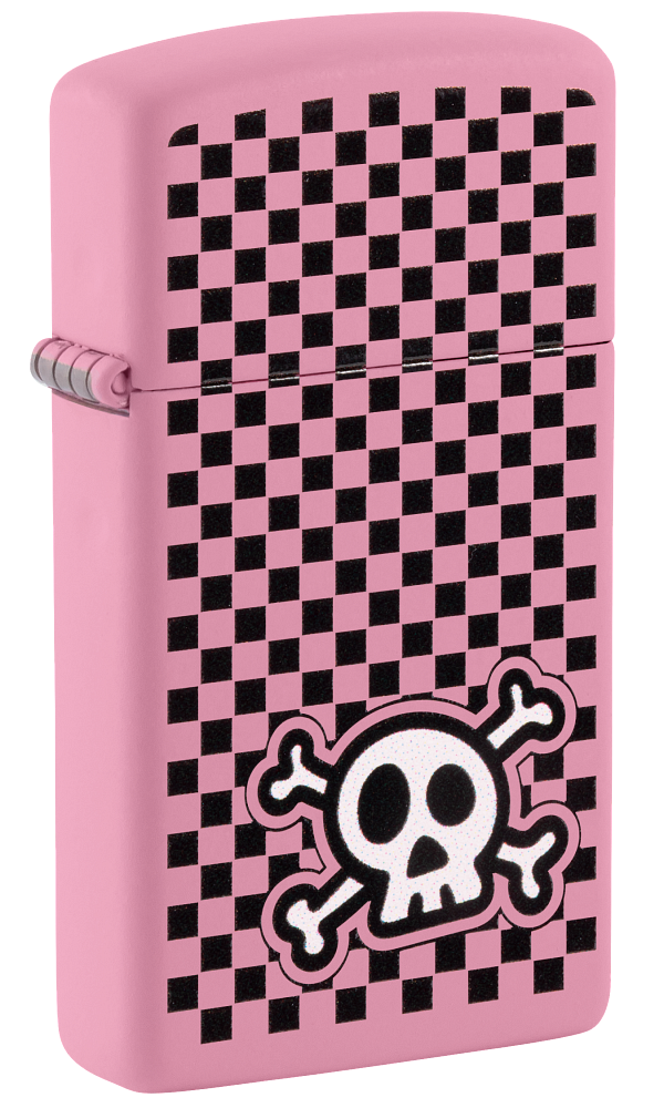 Zippo Slim Cute Emo Skull Checkered Design, Pink Matte Lighter #48680