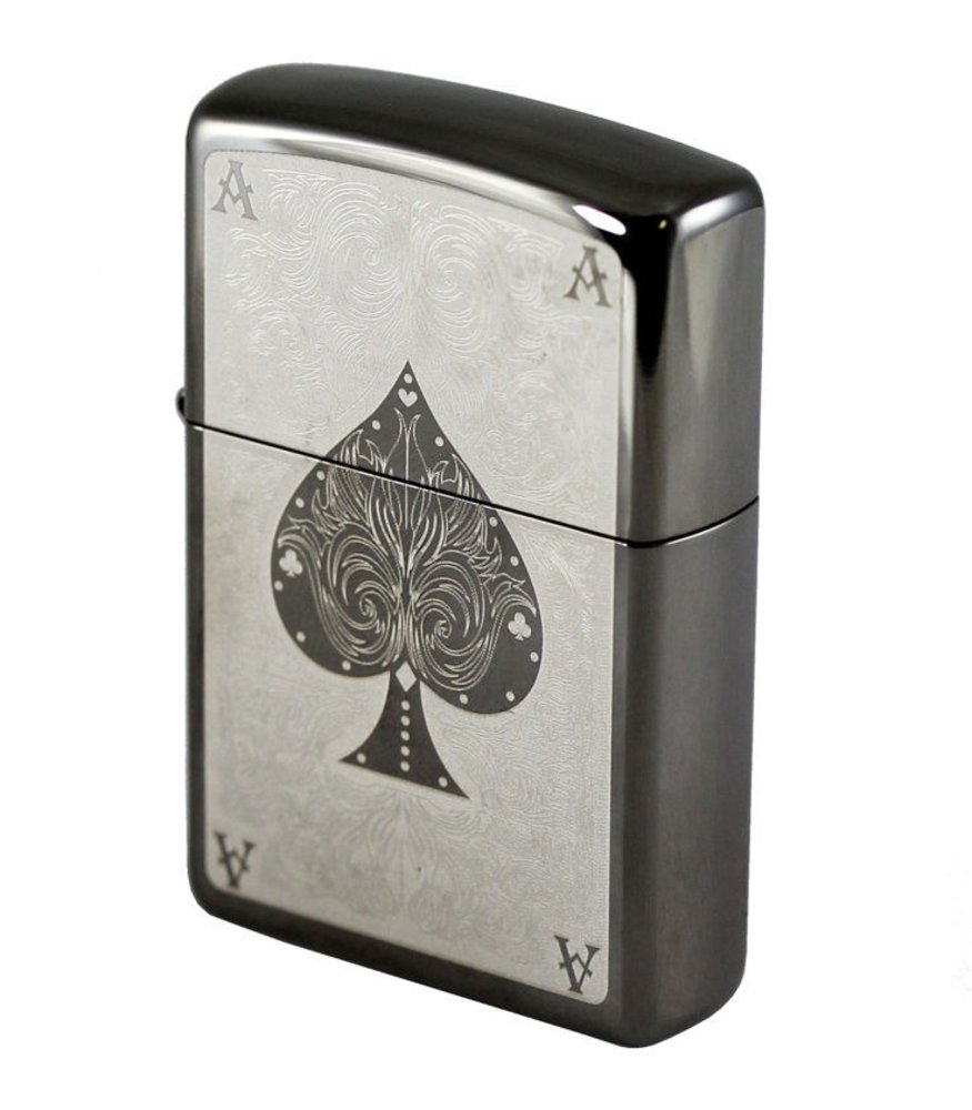 Zippo Ace Filigree Lighter, Spades, Black Ice Finish, Windproof #28323