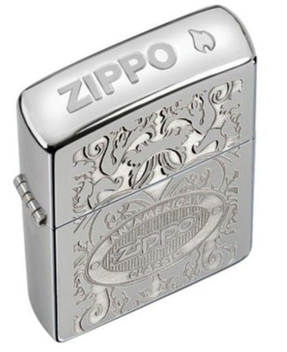 Zippo Logo Crown Stamp Classy Elegant Filigree, Genuine Windproof Lighter #24751