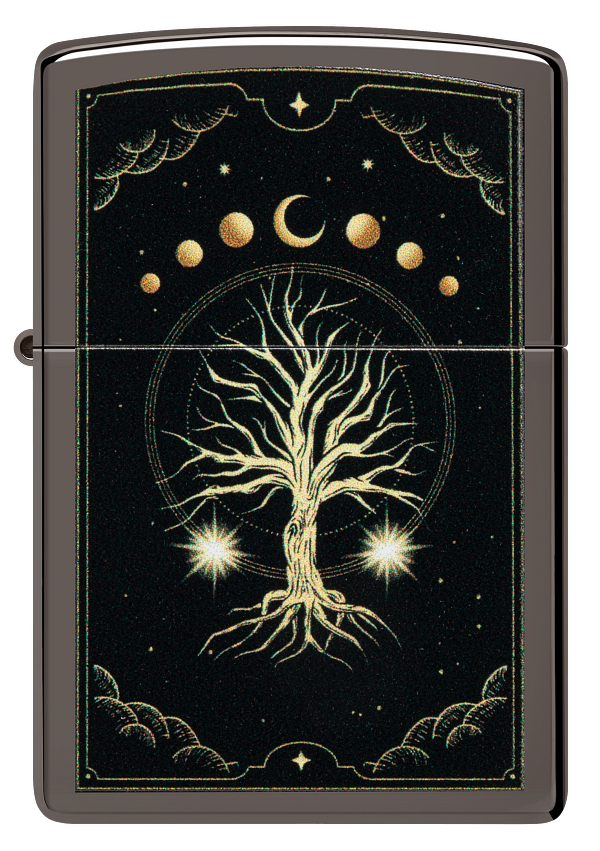 Zippo Spiritual Tree Moon Phases, Black Ice Lighter #48636