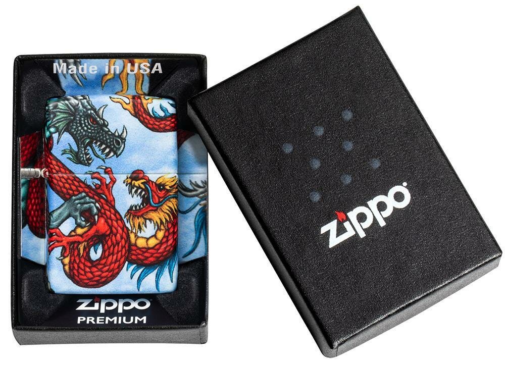 Zippo Dragon Dueling Design, 540° Color Wrap, Genuine Windproof Lighter #49354