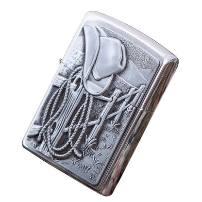 Zippo Resting Cowboy Emblem Lighter, Brushed Chrome, Windproof #24879