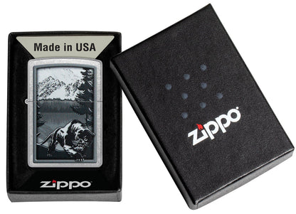 Zippo Stalking Mountain Lion, Street Chrome Lighter #48381