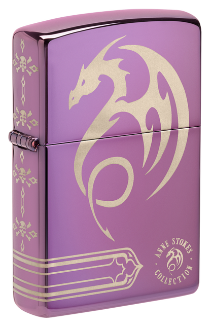 Zippo Anne Stokes Dragon Design, High Polish Purple Lighter #48574