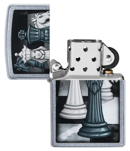 Zippo Chess Game Design, Street Chrome Finish Lighter #49601