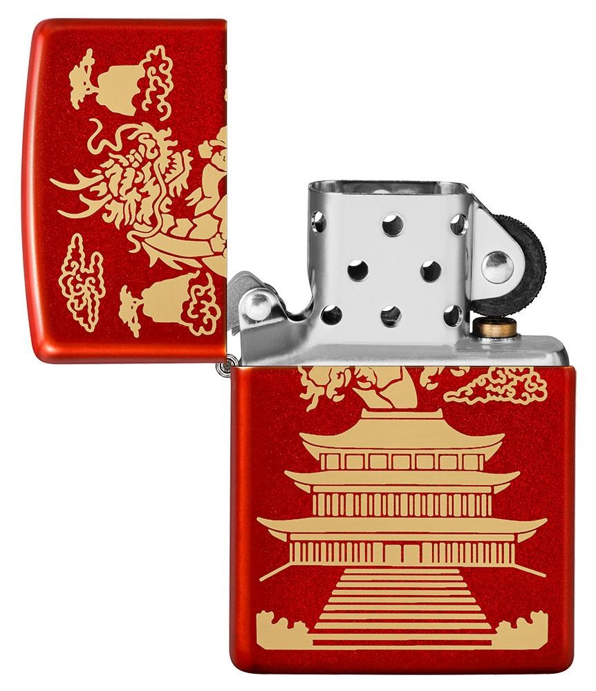 Zippo Japanese Dragon House Laser Engraved, Metallic Red Windproof Lighter #49517