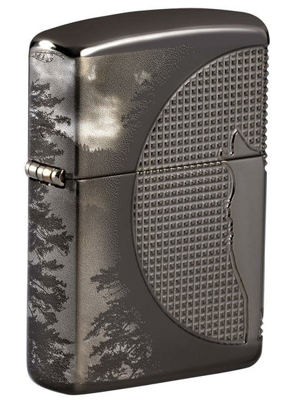 Zippo Wolf Design, Textured 360° Armor Black Ice Finish Windproof Lighter #49353